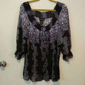Lane Bryant Blouse black and white paisley print